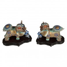 Pair of gilt metal enameled Fudog sculptures